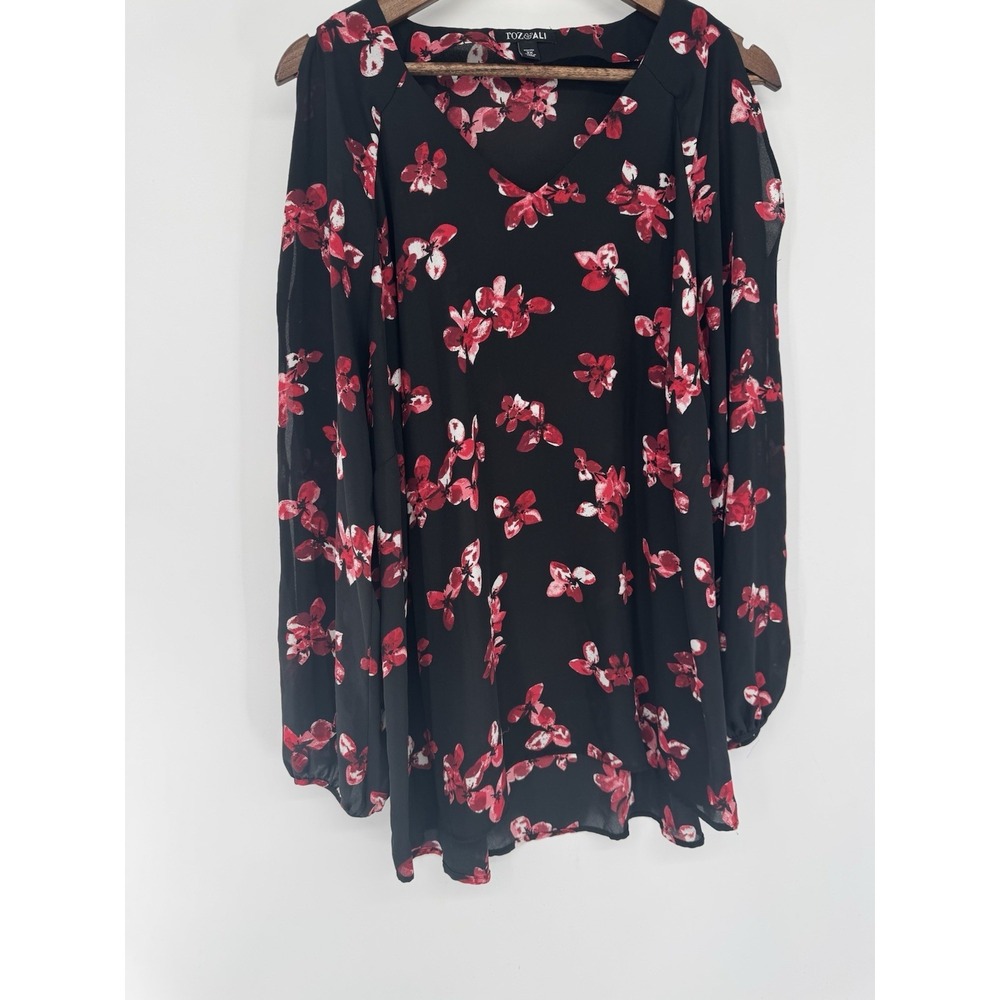 Roz & Ali 2X Cold Shoulder Long Sleeve Floral Blouse Sheer Fairycore cottage